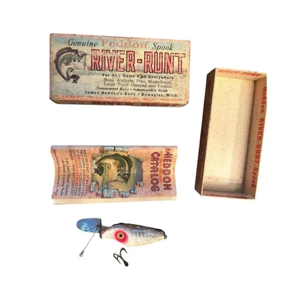 Heddon River-Runt-Spook Fishing Lure Vintage Sinking White Red With Box Catalog
